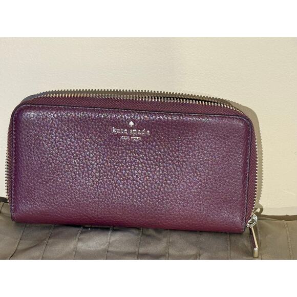 Kate Spade LENA Large Continental Wallet - Cherrywood (burgundy) Pebble Leather - Picture 2 of 5